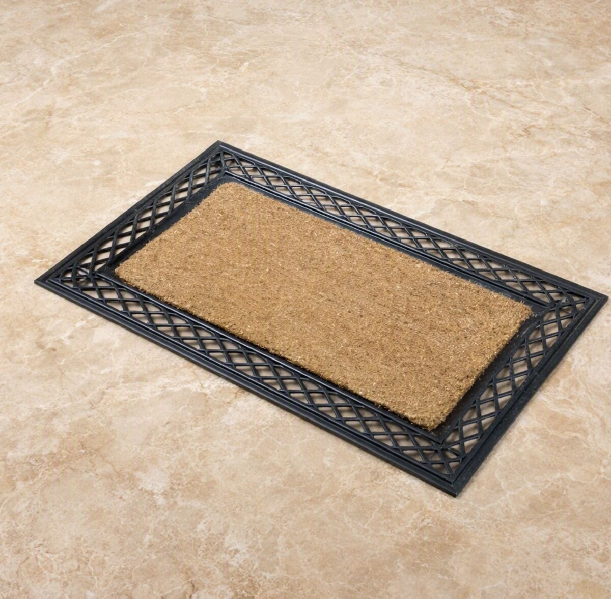 Rubber-framed coir mat
